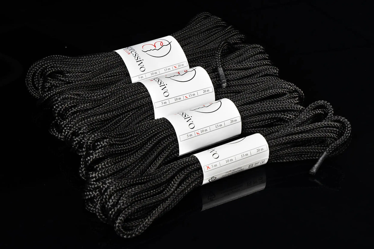 Kit de bondage de 5m + 10m + 15m + 20m de corde BDSM de couleur noire - ø 7mm / longueur 50m