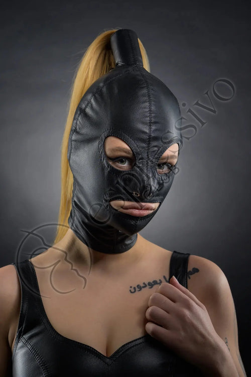 Tight BDSM Hood with Leather Blindfold and Muffle Gag – EspressivoClub