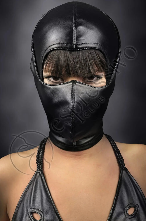 Ensemble de bondage cagoule BDSM à visage ouvert + masque facial en cuir