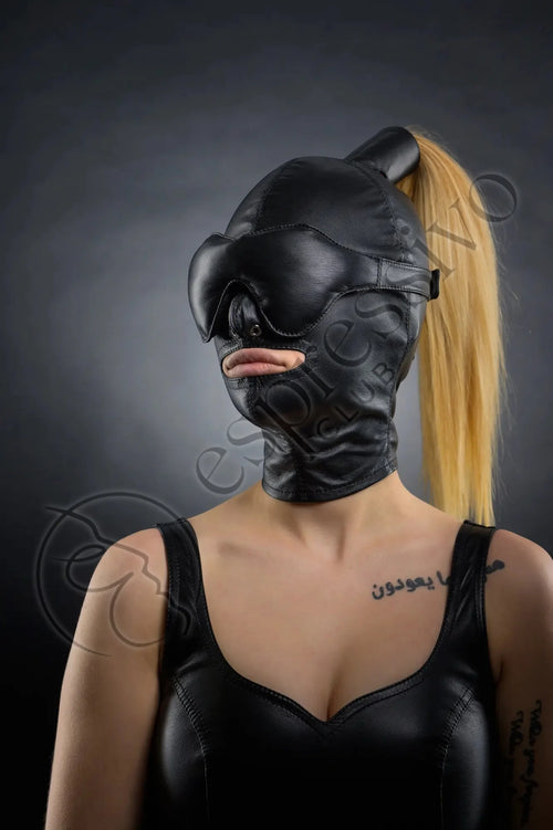 Bondage set of BDSM tight ponytail hood + leather blindfold & muffle g –  EspressivoClub