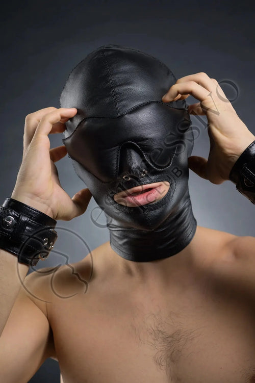 Tight BDSM Hood with Leather Blindfold and Muffle Gag – EspressivoClub